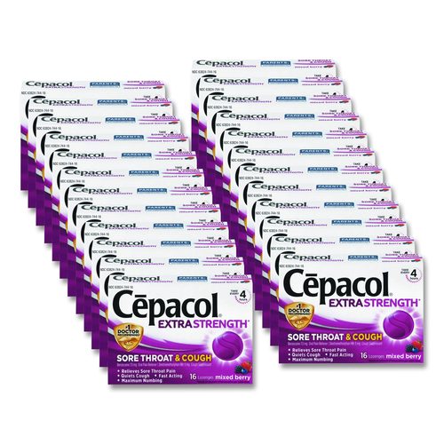 Cepacol Extra Strength Sore Throat and Cough Lozenges, Mixed Berry, 16/Pack, 24 Packs/Carton