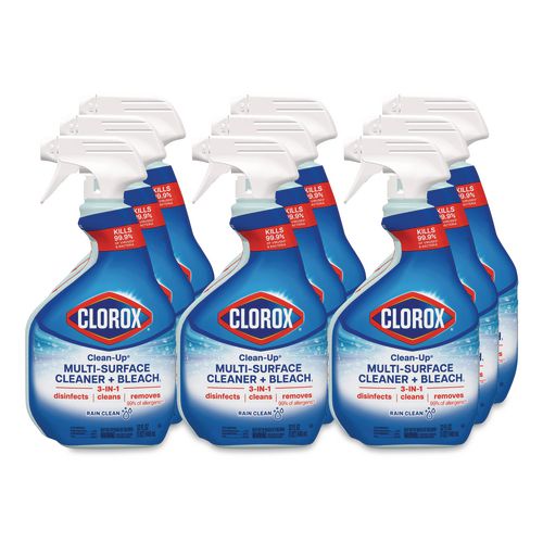Clorox Clean-Up Multi-Surface Cleaner with Bleach, Rain Clean Scent, 32 oz Spray Bottle,9/Carton