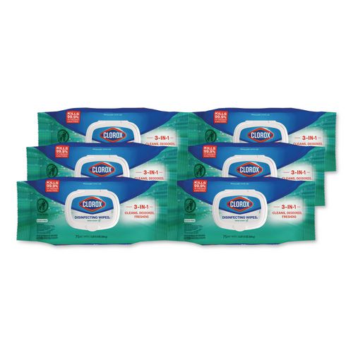 Clorox Disinfecting Cleaning Wipes, Flex Pack, 1-Ply, 8 x 7, Fresh Scent, White, 75 Towels/Box, 6 Boxes/Carton