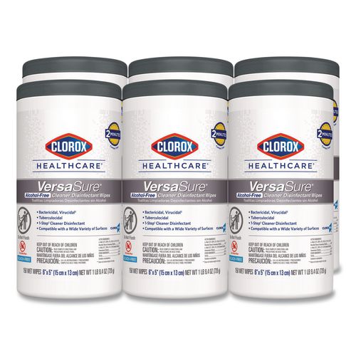 Clorox Healthcare VersaSure Cleaner Disinfectant Wipes, 1-Ply, 6 x 5, Fragranced, White, 150/Canister, 6 Canisters/Carton