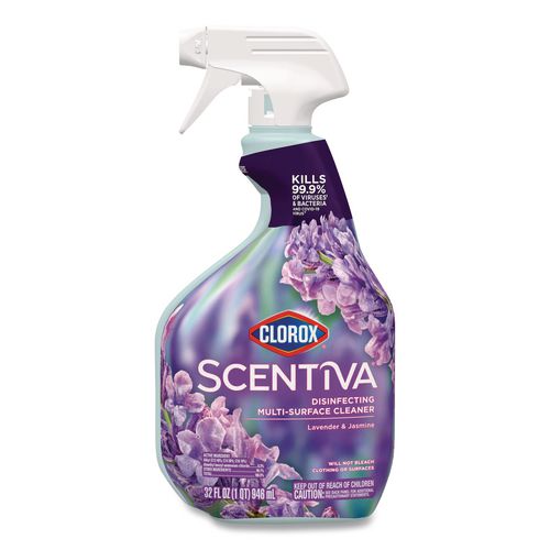 Clorox Scentiva Disinfecting Multi-Surface Cleaner, Bleach Free, Lavender and Jasmine Scent, 32 oz Spray Bottle