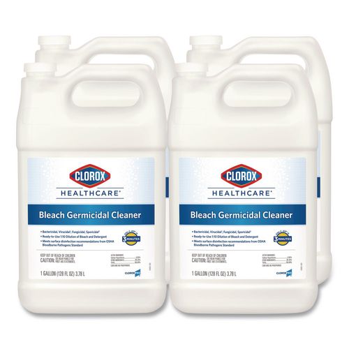 Clorox Healthcare Bleach Germicidal Cleaner, Unscented, 128 oz Refill Bottle, 4/Carton
