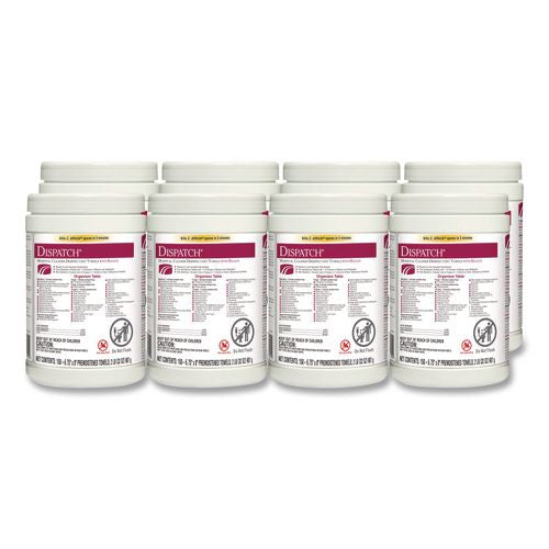Clorox Healthcare Dispatch Hospital Cleaner Disinfectant Towels w/Bleach, 1-Ply, 6.75 x 8, Unscented, White, 150/Canister, 8 Canisters/Carton