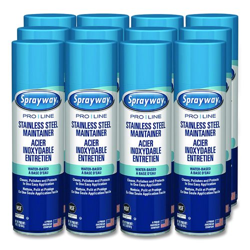 Sprayway PRO LINE Stainless Steel Maintainer, 16 oz Aerosol Spray, 12/Carton