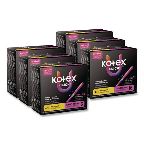 Kotex U by Kotex Click Compact Tampons, Regular Absorbency, 16/Pack, 8 Packs/Carton