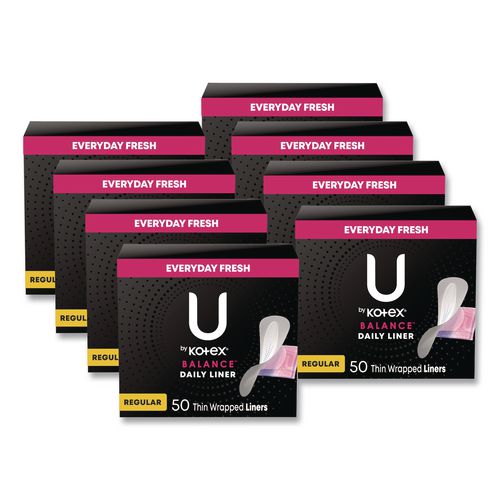 Kotex Balance Daily Wrapped Panty Liners, Light Absorbency, 50/Pack, 8 Packs/Carton