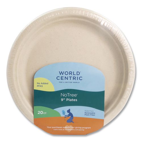World Centric Fiber Plates, 9" dia, Natural, 20/Pack