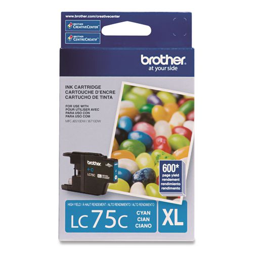 Brother LC75CS Innobella High-Yield Ink, 600 Page-Yield, Cyan