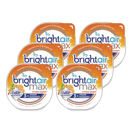 BRIGHT Air Max Odor Eliminator Air Freshener, Citrus Burst, 8 oz Jar, 6/Carton