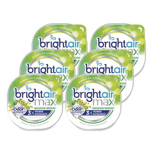 BRIGHT Air Max Odor Eliminator Air Freshener, Meadow Breeze, 8 oz Jar, 6/Carton
