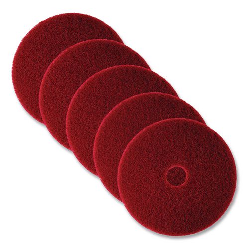 3M Low-Speed Buffer Floor Pads 5100, 14" Diameter, Red, 5/Carton