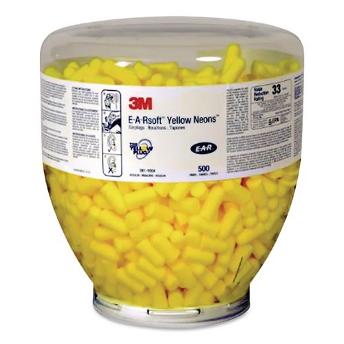 3M E-A-Rsoft Yellow Neon Earplug Refill for One Touch Dispensers, 33 dB NRR, Neon Yellow Bullet Plugs, 500 Pairs
