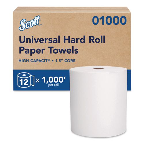 Scott Essential High Capacity Hard Roll Towels for Business, Absorbency Pockets, 1-Ply, 8" x 1,000 ft, 1.5" Core, White,12 Rolls/CT