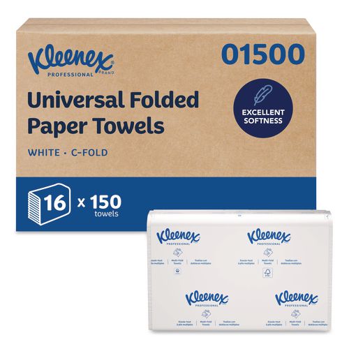 Kleenex C-Fold Paper Towels, 1 Ply, 10.13 x 13.15, White, 150/Pack, 16 Packs/Carton