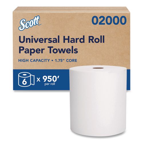 Scott Essential High Capacity Hard Roll Towels for Business, Absorbency Pockets, 1-Ply, 8" x 950 ft, 1.75" Core, White, 6 Rolls/CT