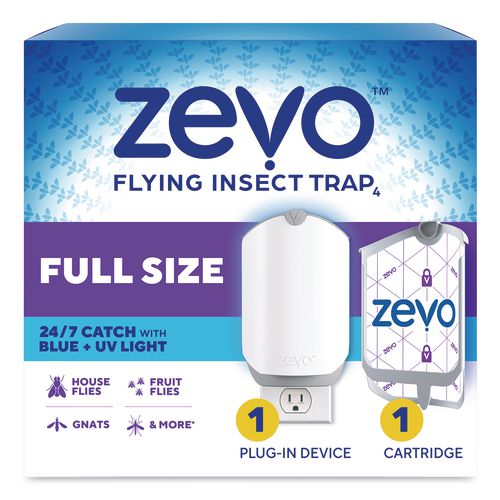 Zevo Flying Insect Indoor Fly Trap, 1 Plug-In Base, 1 Refill Cartridge, 4/Carton