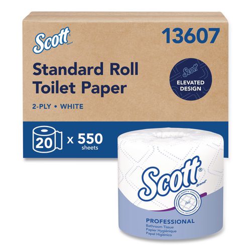 Scott Essential Standard Roll Bathroom Tissue for Business, Septic Safe, 2-Ply, White, 550 Sheets/Roll, 20 Rolls/Carton