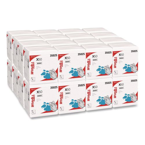 WypAll X50 Cloths, 1/4 Fold, 12.5 x 10, White, 26/Pack, 32 Packs/Carton