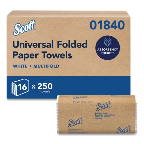 Scott Essential Multi-Fold Towels, Standard Tier, Absorbency Pockets, 1-Ply, 9.2 x 9.4, White, 250/Pack, 16 Packs/Carton