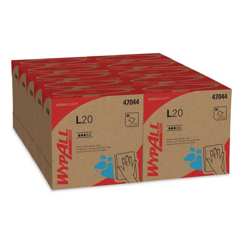 WypAll L20 Towels, POP-UP Box, 4-Ply, 9.1 x 16.8, Unscented, White, 88/Box, 10 Boxes/Carton