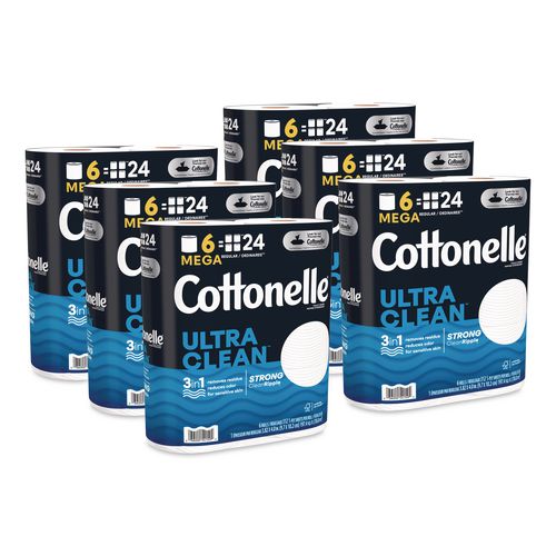 Cottonelle Ultra CleanCare Toilet Paper, Strong Tissue, Septic Safe, 1-Ply, White, 284 Sheets/Roll, 6 Rolls/Pack, 36 Rolls/Carton