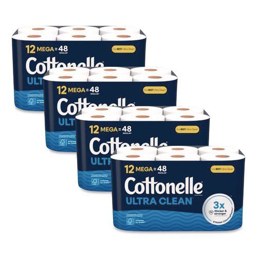 Cottonelle Ultra CleanCare Toilet Paper, Strong Bath Tissue, Septic Safe, 1-Ply, White, 284 Sheets/Roll, 12 Rolls/Pack, 4 Packs/Carton