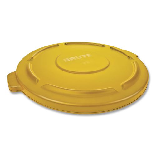 Rubbermaid Commercial BRUTE Self-Draining Flat Top Lids for 32 gal Round BRUTE Containers, 22.25" Diameter, Yellow