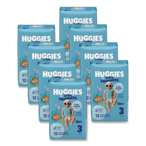 Huggies Little Swimmers, Size 3, 16 lbs to 26 lbs, 12/Pack, 8 Packs/Carton