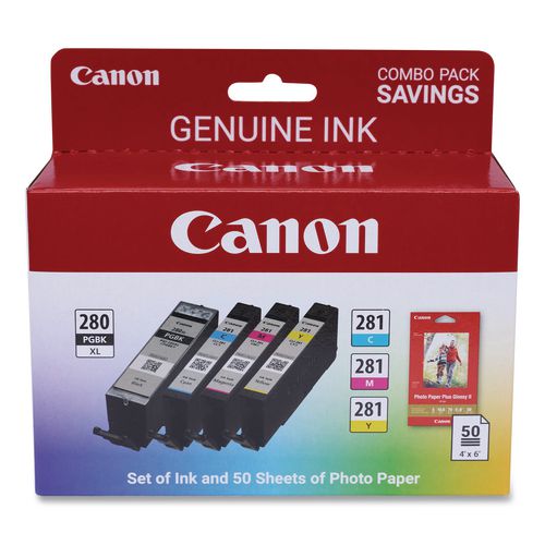 Canon 2021C006 (CLI-281/PGI-280XL) Ink/Paper Combo, Black/Cyan/Magenta/Yellow