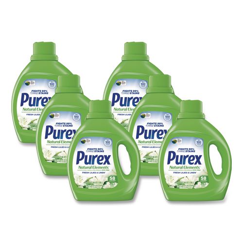 Purex Natural Elements Liquid Laundry Detergent, Fresh Lilies and Linen, 66 oz Bottle, 6/Carton