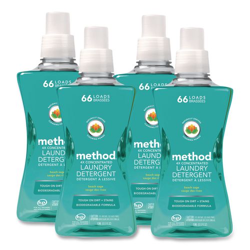 Method 4X Concentrated Laundry Detergent, Beach Sage Scent, 53.5 oz Bottle, 4/Carton
