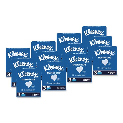 Kleenex Trusted Care Facial Tissue, 2-Ply, White, 160 Sheets/Box, 3 Boxes/Pack, 12 Packs/Carton