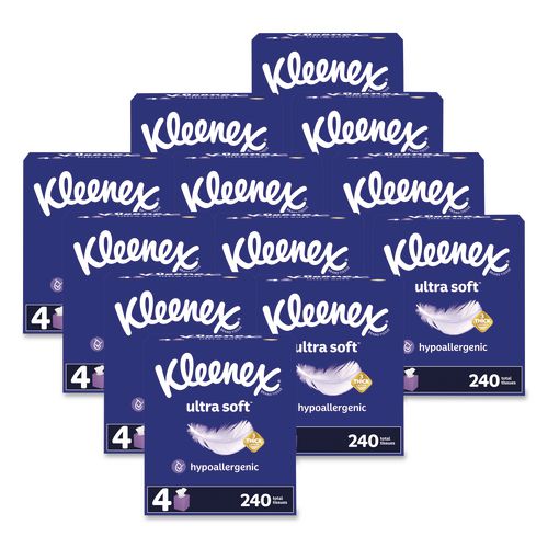 Kleenex Ultra Soft Facial Tissue, 3-Ply, White, 60 Sheets/Box, 4 Boxes/Pack, 12 Packs/Carton