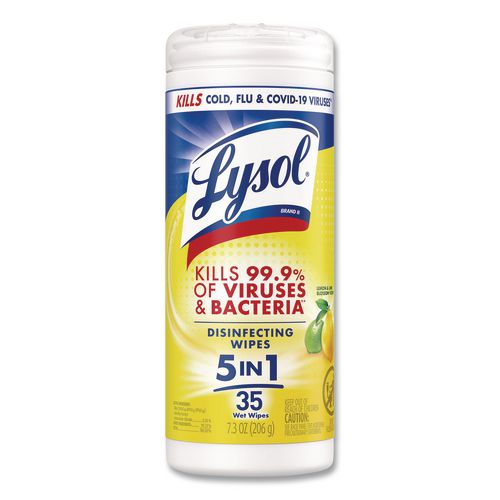 LYSOL Brand Disinfecting Wipes, 1-Ply, 7 x 7.25, Lemon and Lime Blossom, White, 35 Wipes/Canister
