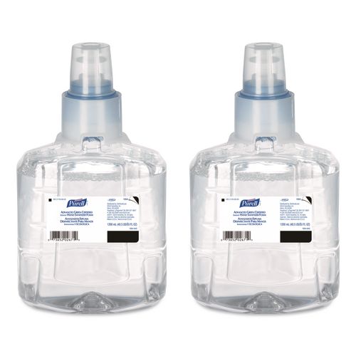 PURELL Advanced Hand Sanitizer Green Certified Foam Refill, For LTX-12 Dispensers, 1,200 mL, Fragrance-Free, 2/Carton