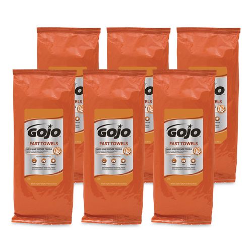 GOJO FAST TOWELS Hand Cleaning Towels, 2-Ply, 7.75 x 11, Fresh Citrus, Blue, 60/Pack, 6 Packs/Carton