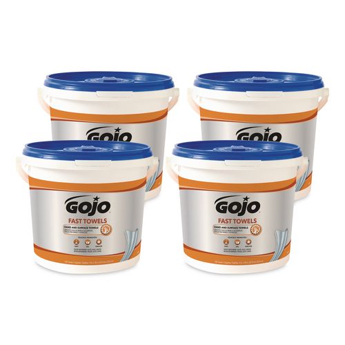 GOJO FAST TOWELS Hand Cleaning Towels, 9 x 10, Fresh Citrus, Blue, 130/Bucket, 4 Buckets/Carton