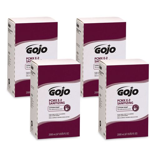 GOJO E2 Sanitizing Lotion Soap with PCMX Refill, For Pro TDX Dispenser, Fragrance-Free, 2,000 mL, 4/Carton