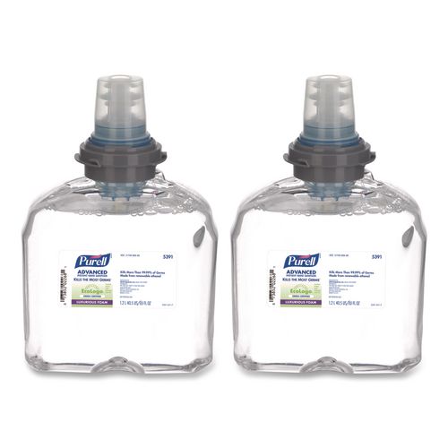 PURELL Advanced Hand Sanitizer Green Certified TFX Refill, Foam, 1,200 mL, Fragrance-Free, 2/Carton