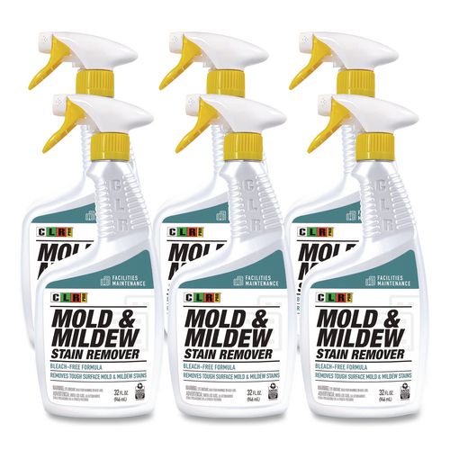CLR PRO Mold and Mildew Stain Remover, 32 oz Spray Bottle, 6/Carton