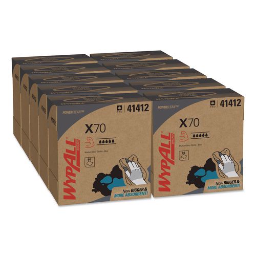 WypAll X70 Cloths, POP-UP Box, 9.13 x 16.8, Blue, 96/Box, 10 Boxes/Carton