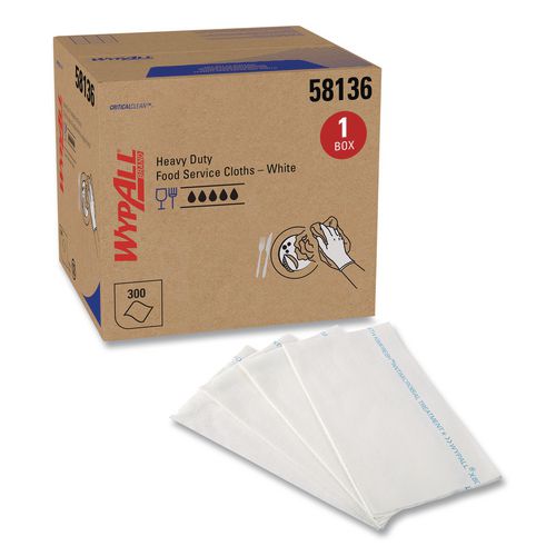 WypAll Heavy-Duty Foodservice Cloths, 1-Ply, 12.5 x 15, White, 300 Sheets/Box