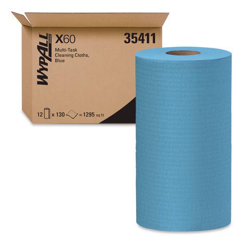 WypAll General Clean X60 Cloths, Small Roll, 9.8 x 13.4, Blue, 130/Roll, 12 Rolls/Carton