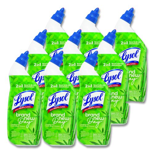 LYSOL Brand Clinging Gel Brand New Day Toilet Bowl Cleaner, 24 oz Angle-Neck Bottle, Bamboo Scent, 9/Carton