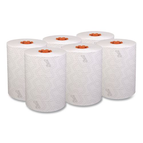 Scott Slimroll Towels, 1-Ply, 8" x 580 ft, White/Orange Core, 6 Roll/Carton