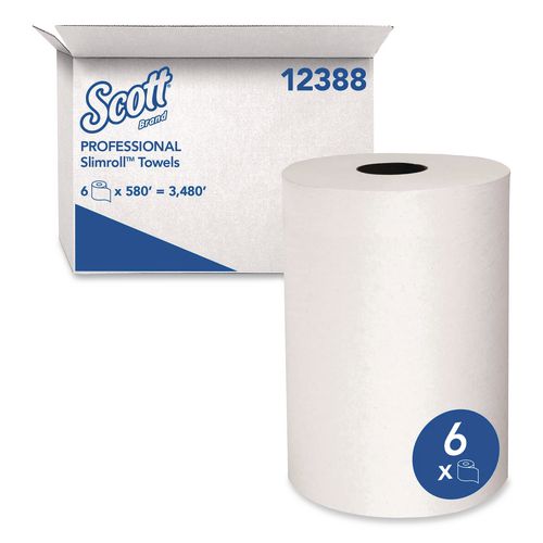 Scott Slimroll Towels, Absorbency Pockets, 8" x 580 ft, White, 6 Rolls/Carton