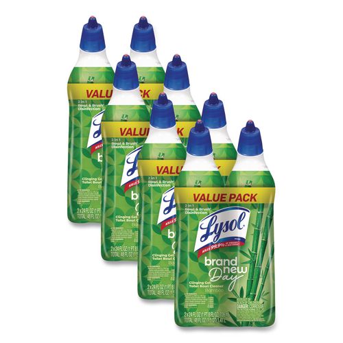 LYSOL Brand Clinging Gel Brand New Day Toilet Bowl Cleaner, Bamboo, 24 oz Angle-Neck Bottle, 2/Pack, 4 Packs/Carton