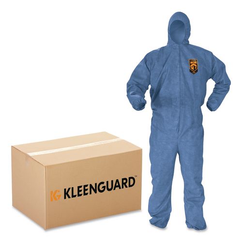 KleenGuard A60 Elastic-Cuff, Ankles and Back Hooded Coveralls, X-Large, Blue, 24/Carton