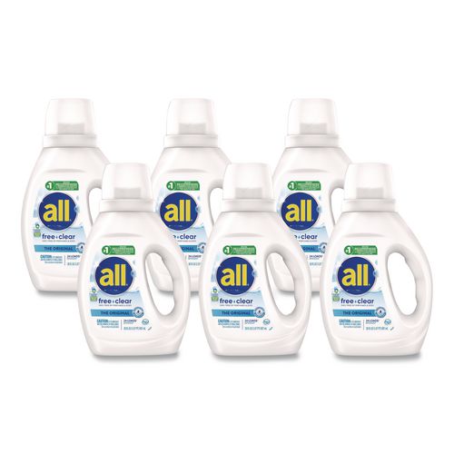 all Free Clear HE Laundry Detergent, 24 Loads, Unscented, 30 oz Bottle, 6/Carton