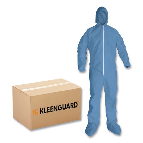 KleenGuard A65 Zipper Front Hood and Boot Flame-Resistant Coveralls, Elastic Wrist and Ankles, 2X-Large,Blue, 25/Carton